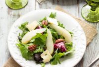 Sweet Poached Pear and Creamy Brie Greens