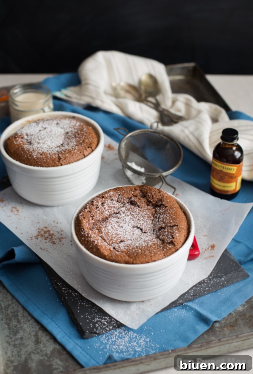 Chocolate Almond Souffles with Amaretto Glaze - Close-up of the delicate texture