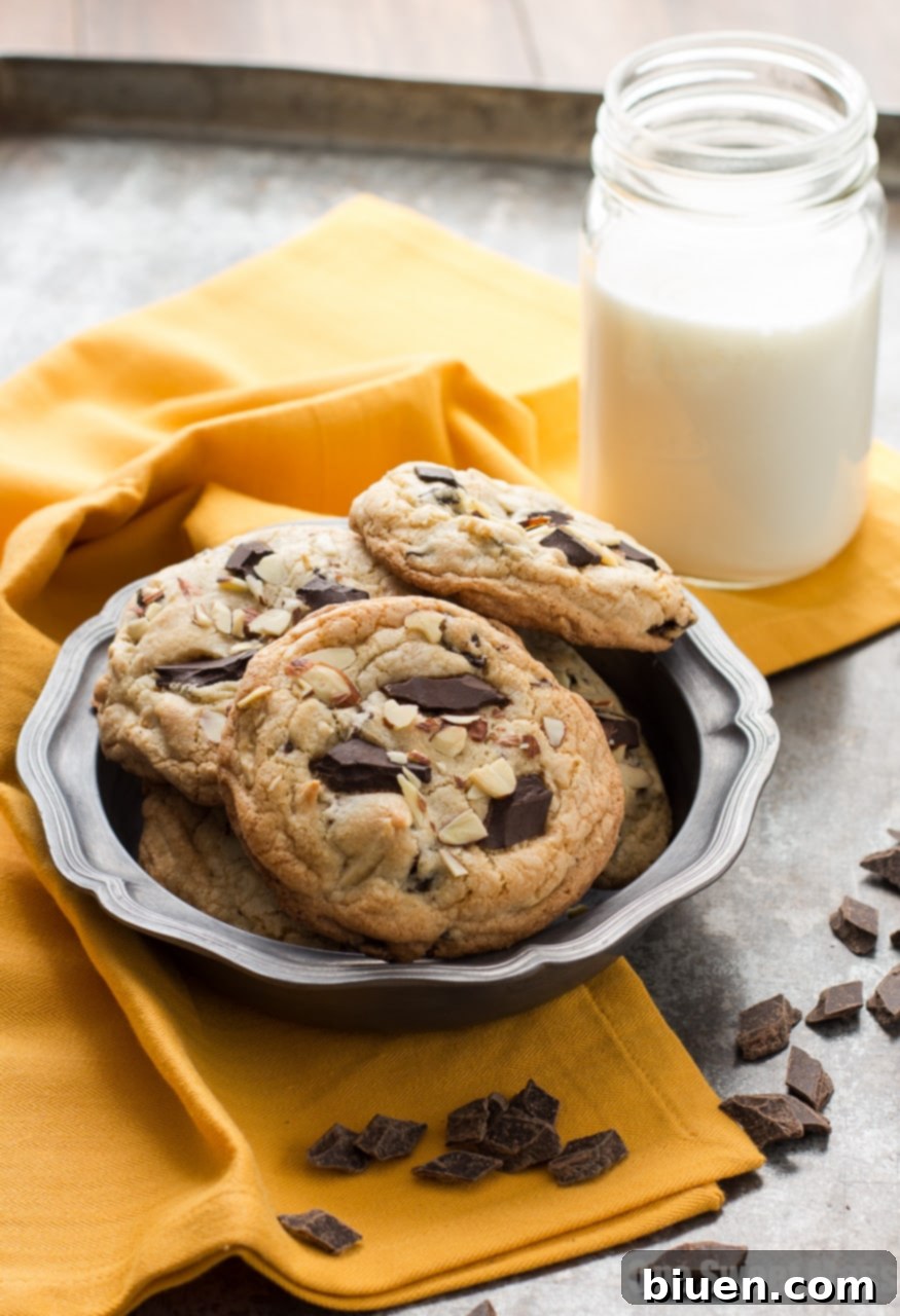 Cherry & Almond Chocolate Chunk Cookies 2 Thick, chewy Cherry Almond Chocolate Chunk Cookies with rich chocolate and fruit