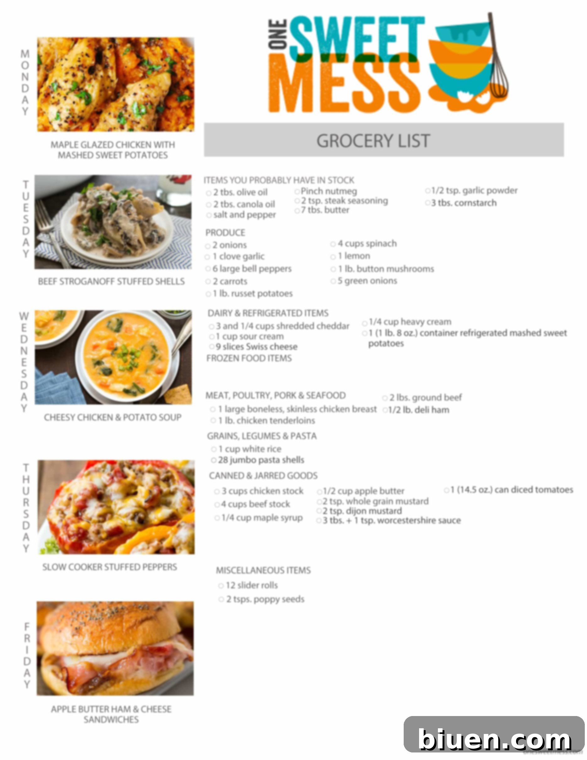 Week of February 15th, 2016 Meal Plan + Printable Grocery List