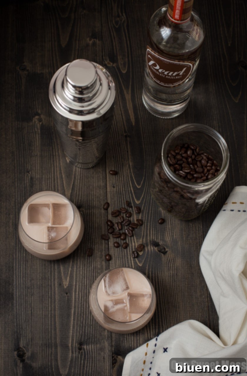 Thirsty Thursday: A Hazelnut Chocolate Dream 2 Creamy Chocolate Hazelnut White Russian Cocktail served in a rocks glass with ice