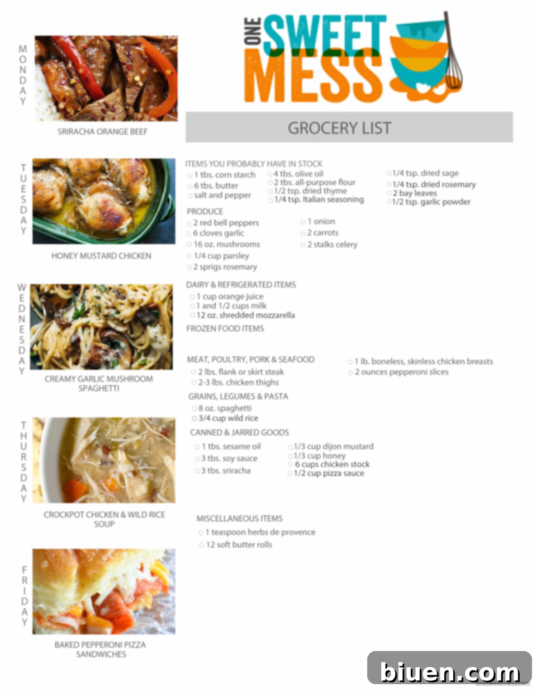 Week of February 22nd, 2016 Weekly Meal Plan + Printable Grocery List - Full Layout