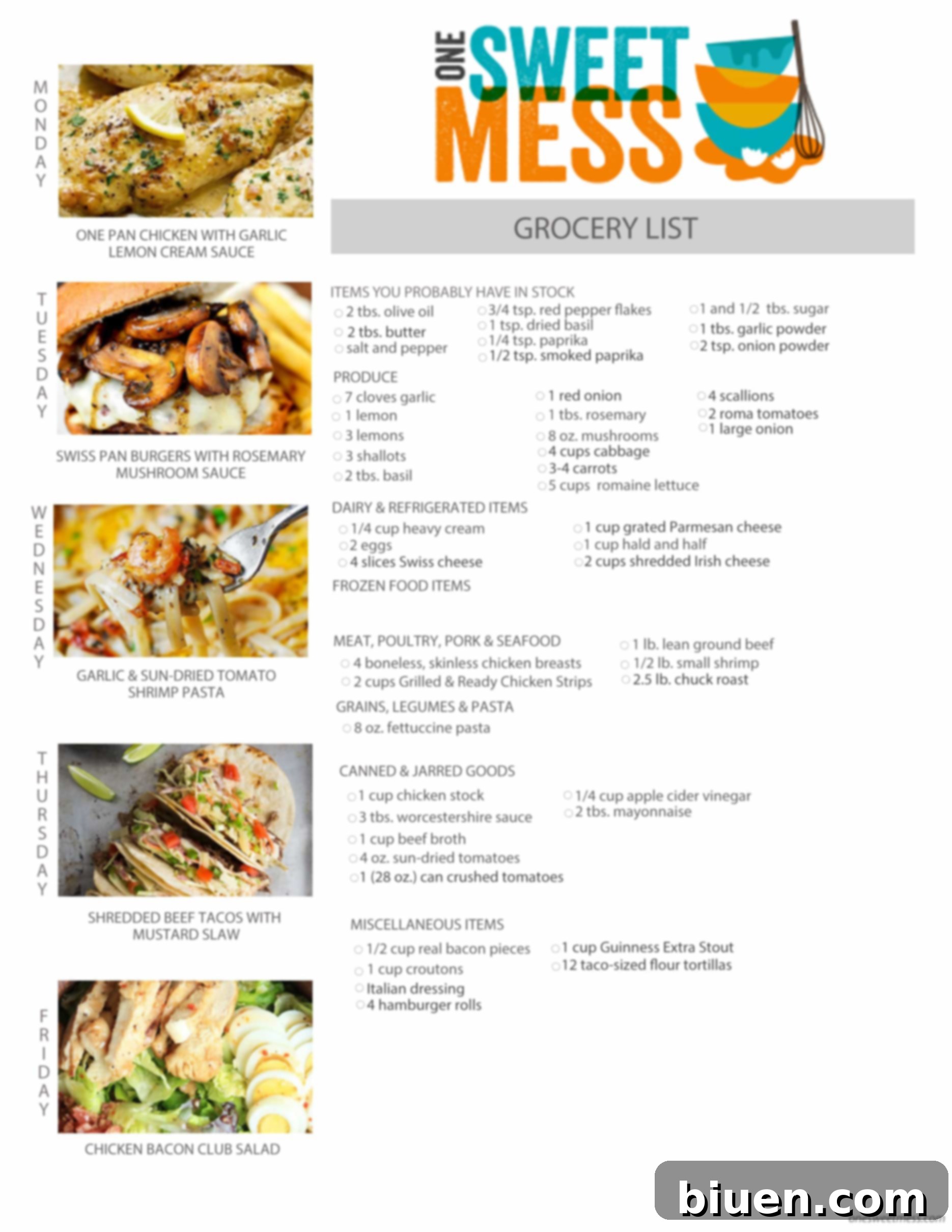 Week of March 14th, 2016 Weekly Meal Plan + Printable Grocery List