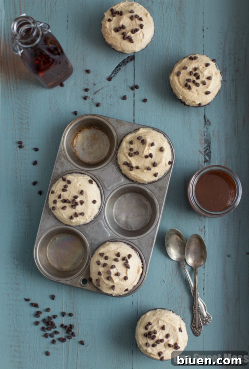 Rich Chocolate Stout Cupcakes with Creamy Whiskey Caramel Buttercream Frosting
