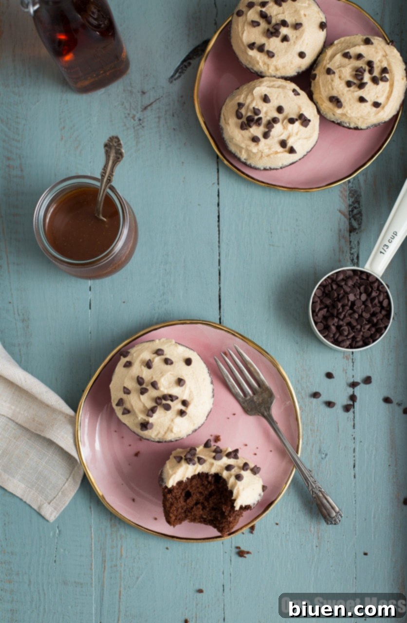 Close-up of a Chocolate Stout Cupcake with Whiskey Caramel Buttercream