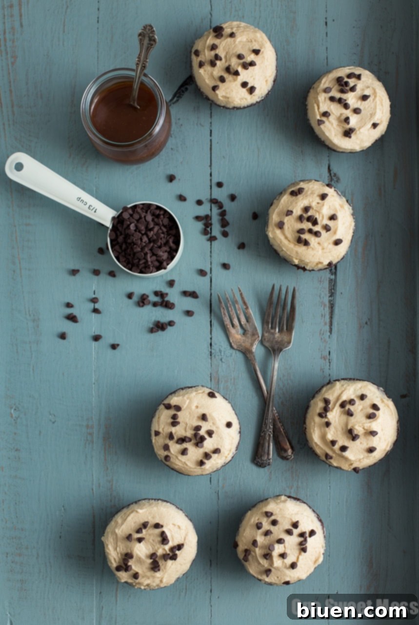 Chocolate Stout Cupcakes with Whiskey Caramel Buttercream on a plate