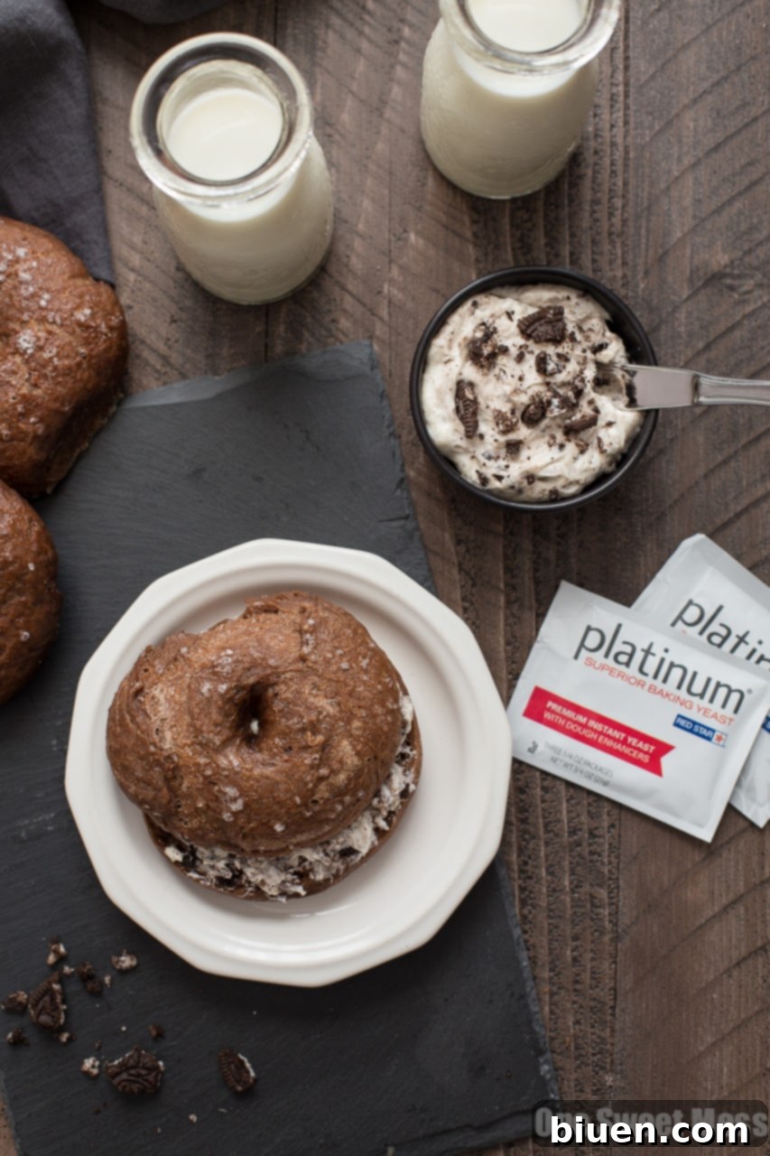 Chocolate Bagels with Cookies and Cream Cloud Cream Cheese 4 Chocolate Bagels with Cookies & Cream Whipped Cream Cheese