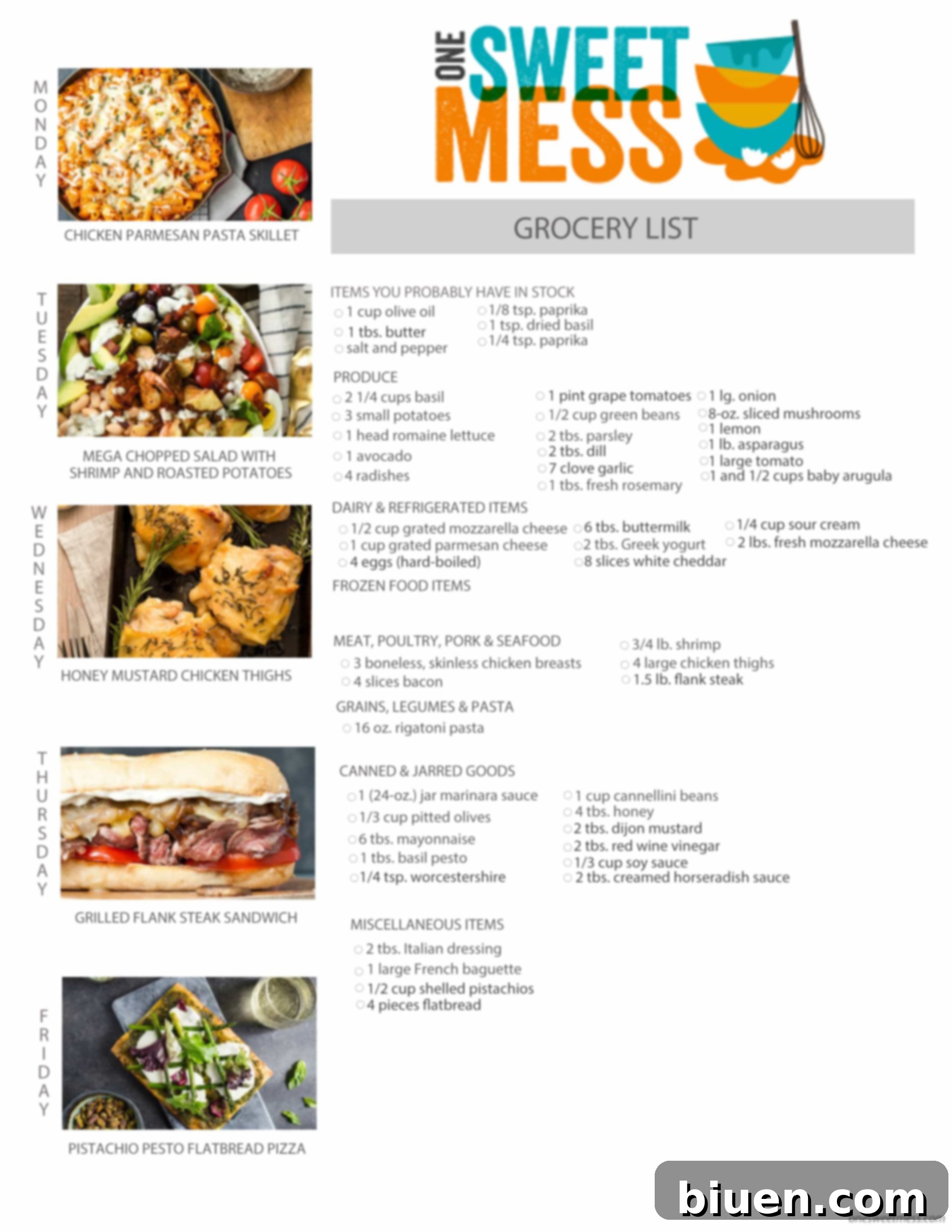 Printable Weekly Meal Plan and Grocery List for April 4th, 2016 to Organize Your Week