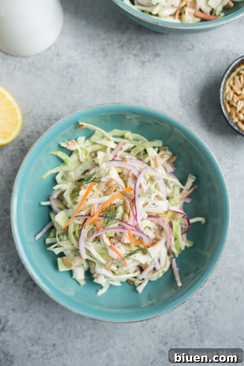 Close-up of Lemon Dill Coleslaw ingredients