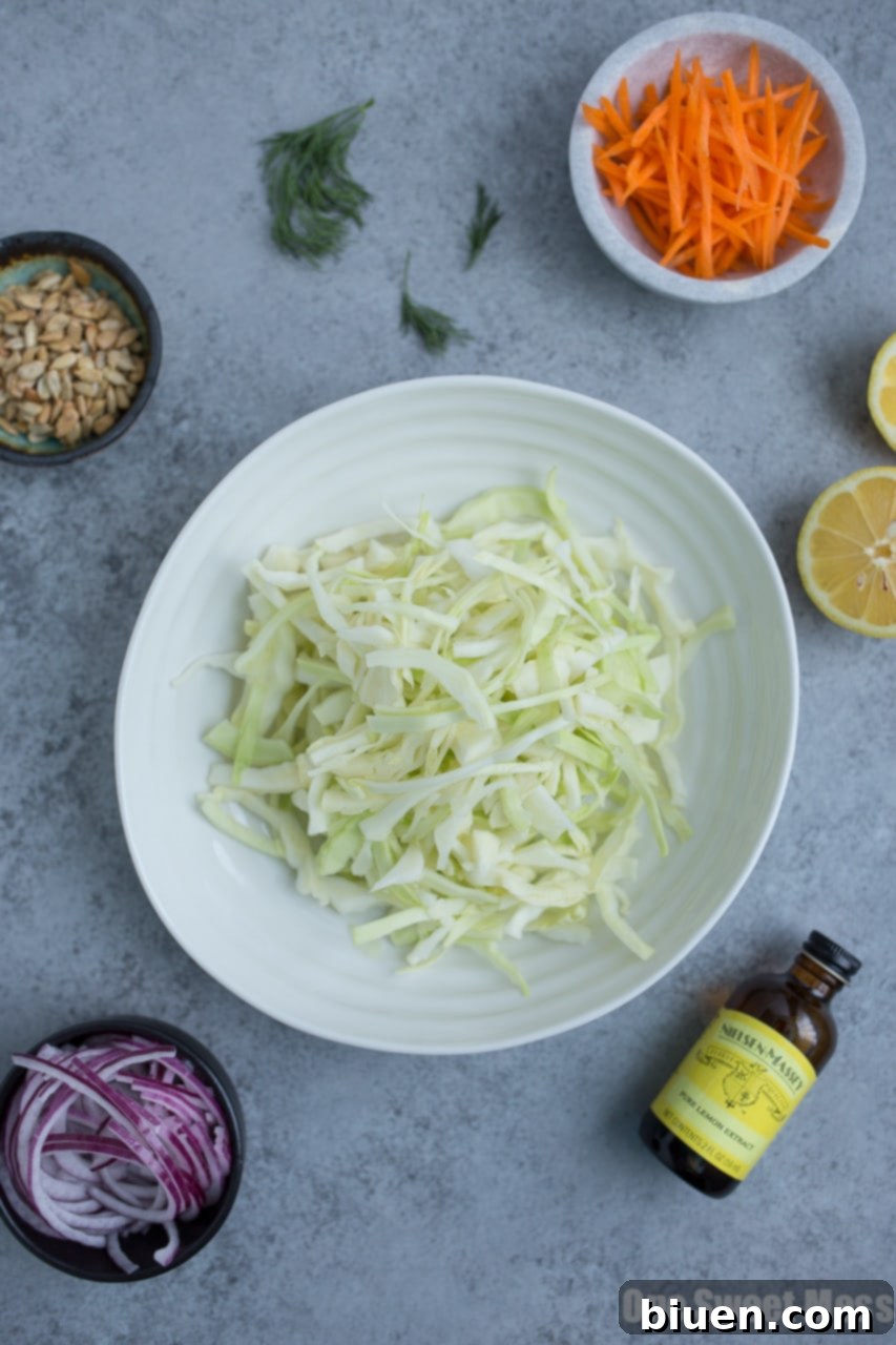 Mixing Lemon Dill Coleslaw in a large bowl