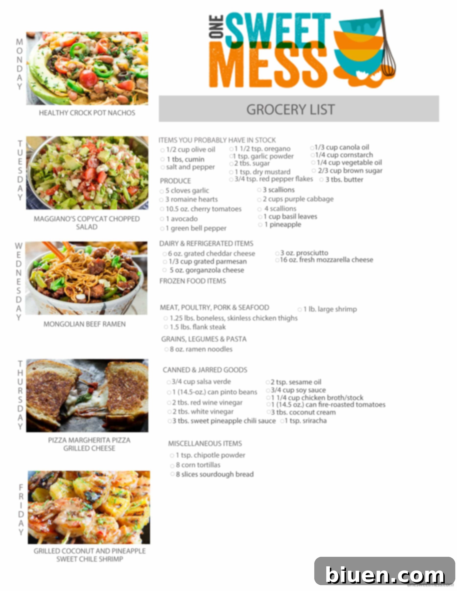 Week of May 9th, 2016 Weekly Meal Plan + Printable Grocery List