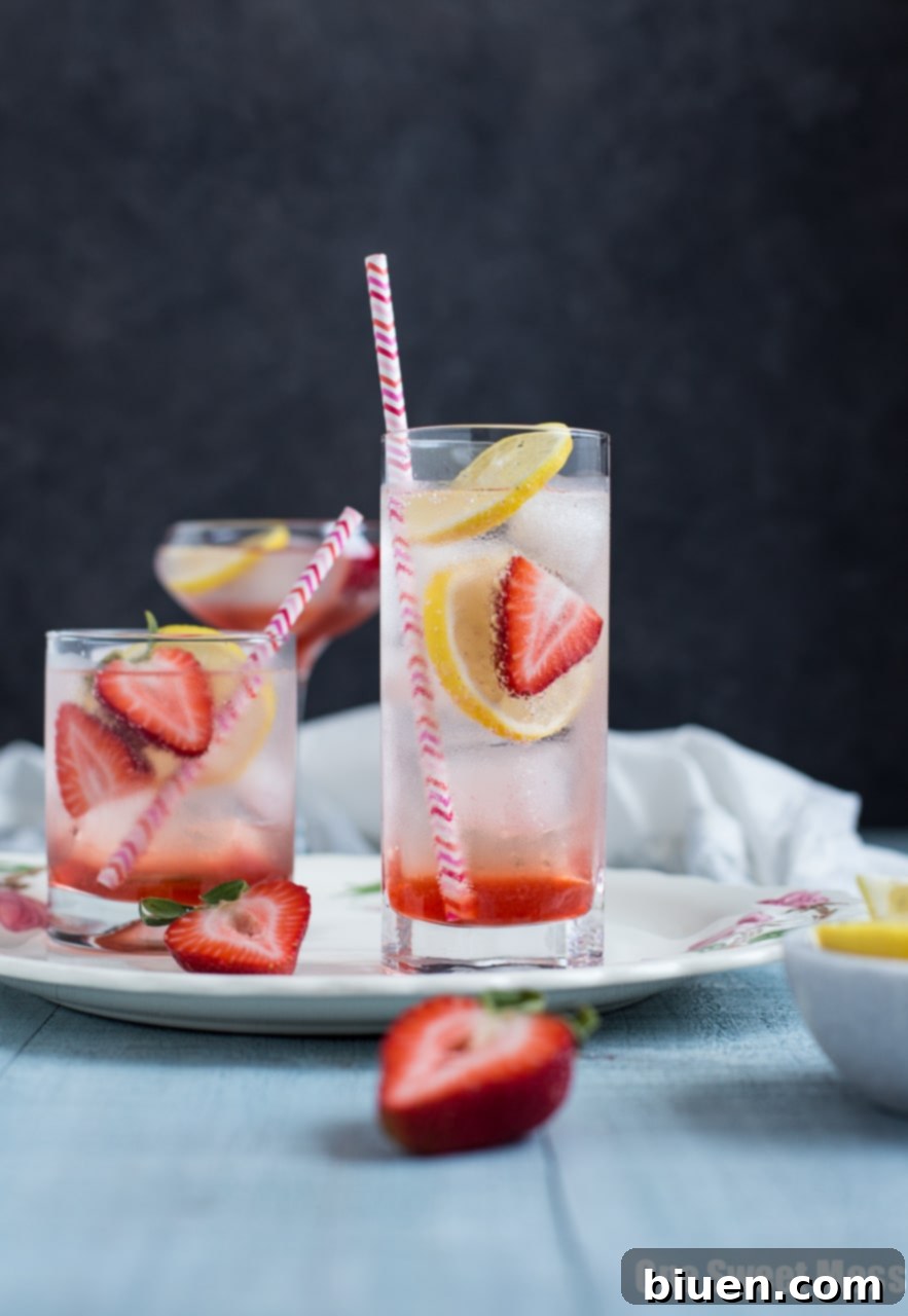 Strawberry Lemon Gin Fizz: This refreshing cocktail combines sweet strawberry syrup, tart lemon juice, and herb-infused gin. Get ready to rock summer!