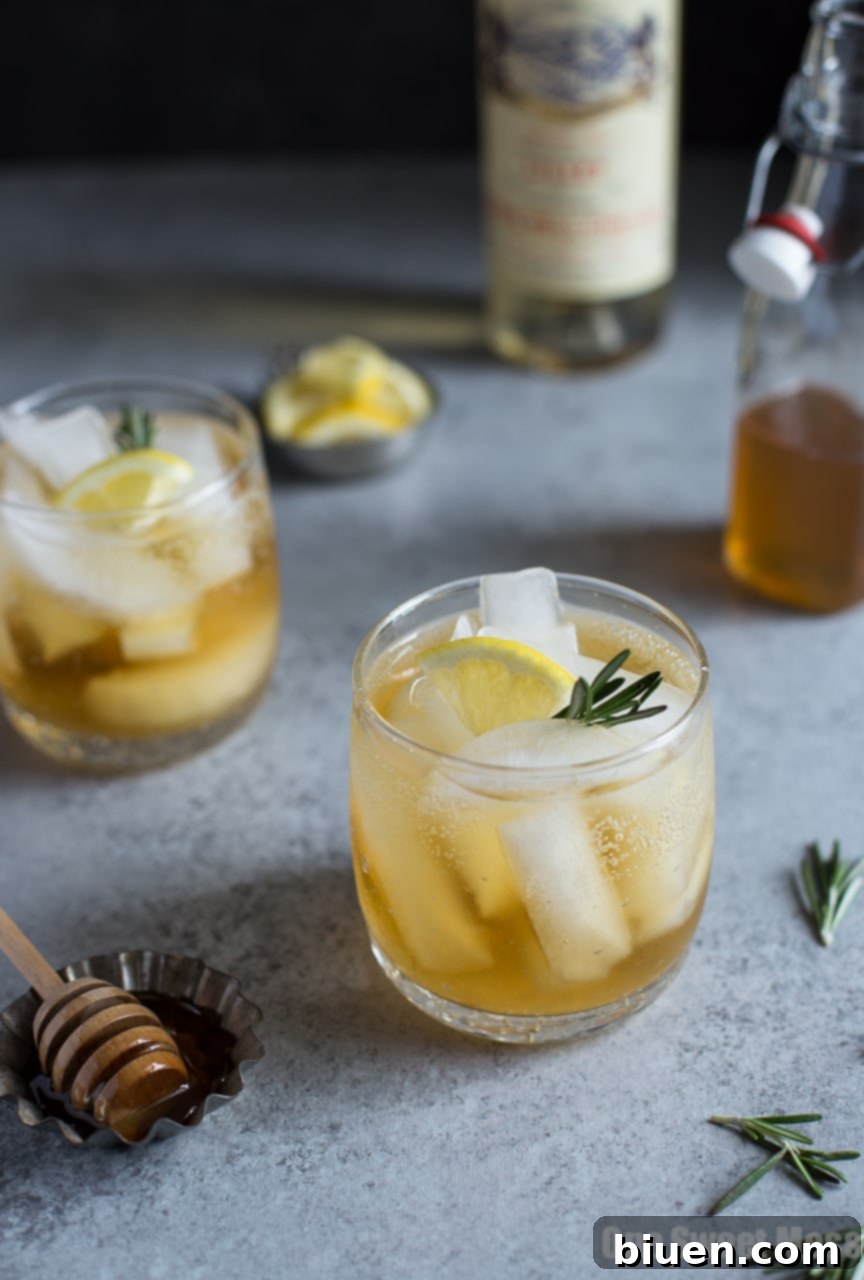 Ingredients for Honey Rosemary Lillet Spritzer cocktail