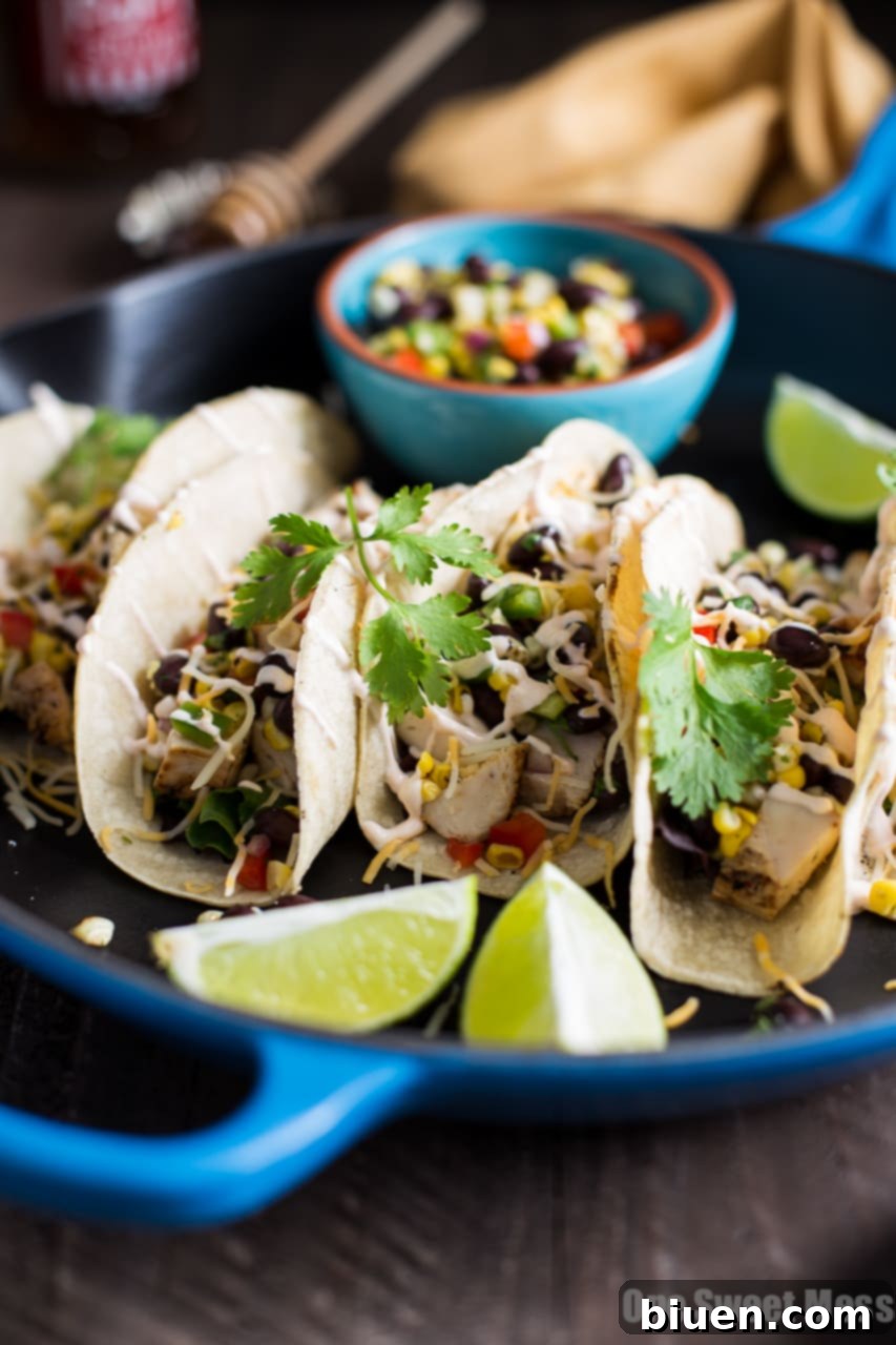 Mesquite Grilled Chicken Tacos with Fiery Honey Crema 3 Mesquite Grilled Chicken Tacos with Honey Hot Sauce Chipotle Crema