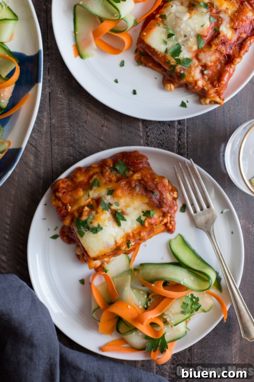 Shaved Cucumber & Carrot Salad served alongside lasagna