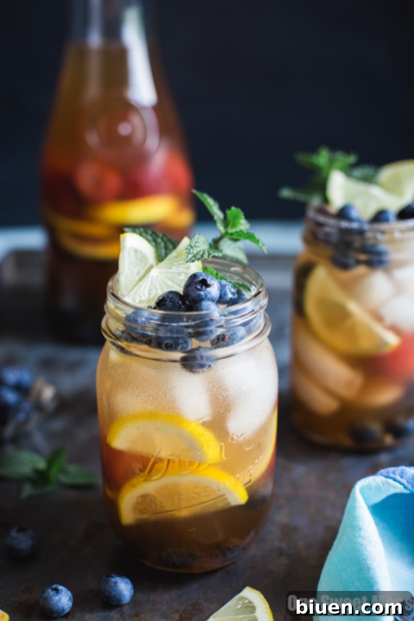 Ingredients for Blueberry Sweet Tea Lemonade Sangria, including Lipton Half and Half