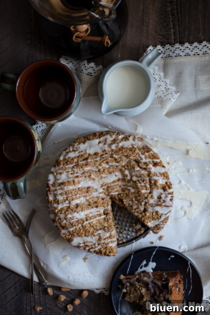 Close-up of Homemade Blueberry Chocolate Chip Cake with Crunchy Streusel Topping