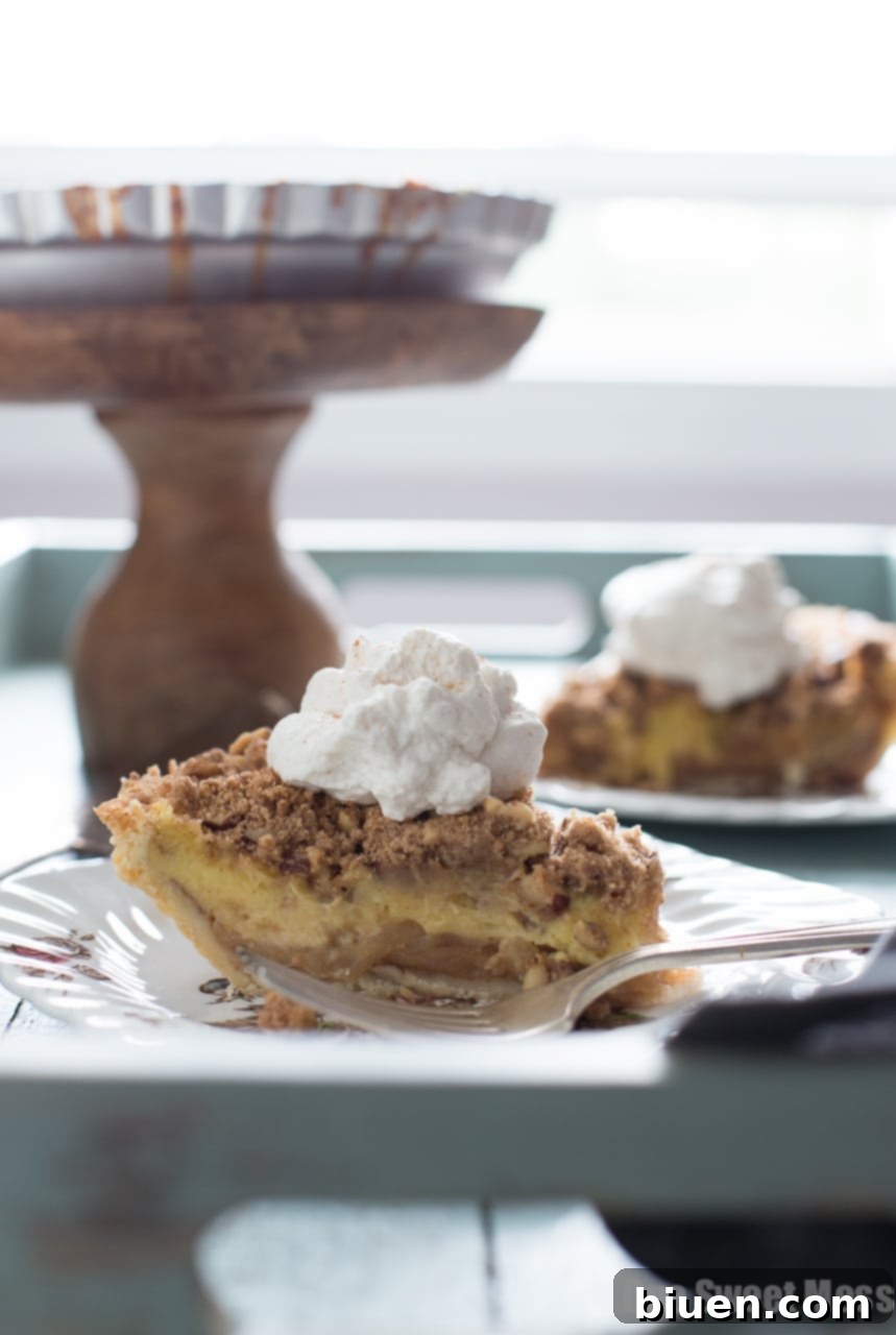 Hazelnut Streusel topping on Apple Custard Pie, ready for baking to a golden perfection.