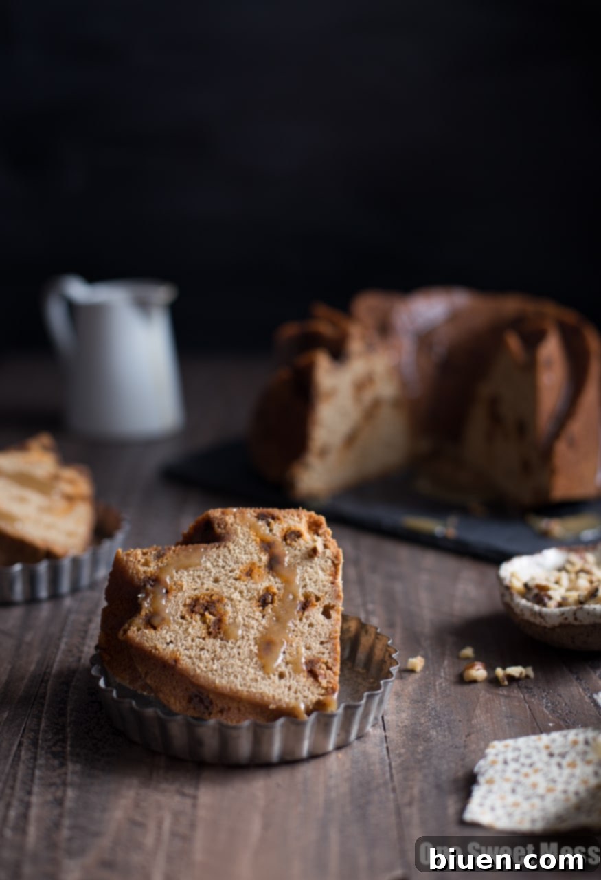 Cinnamon Brown Sugar Bundt Cake with Butterscotch Rum Glaze - A slice ready to be served