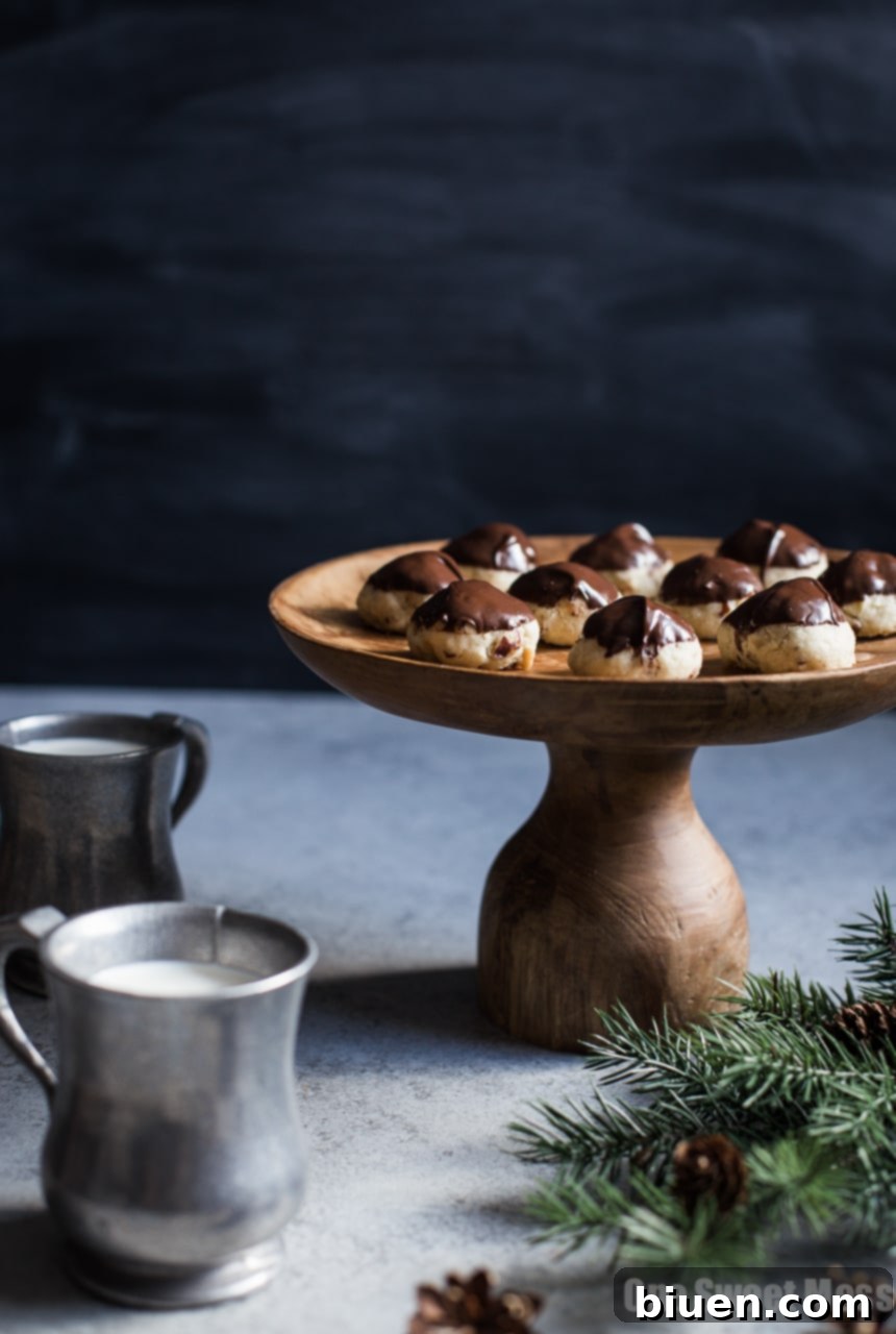 Chocolate Dipped Hazelnut Sandies - perfectly golden cookies with chocolate