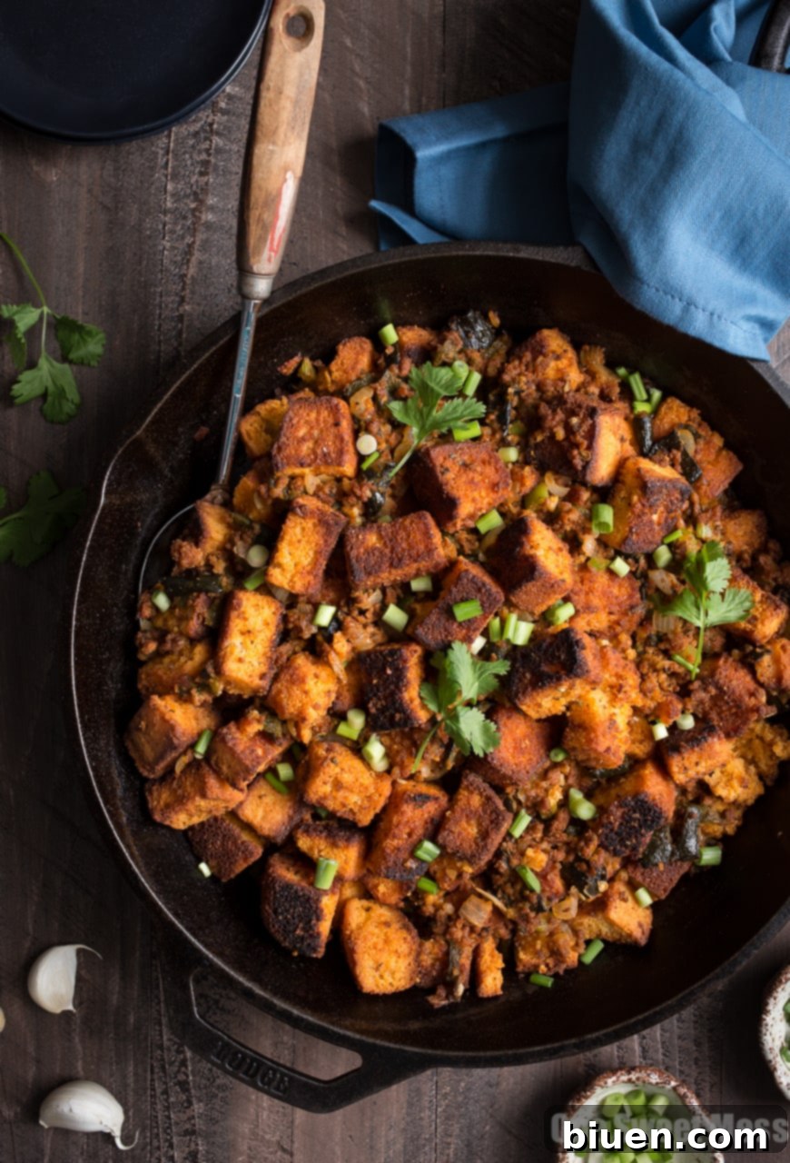 Roasted Poblano Chorizo Cornbread Stuffing