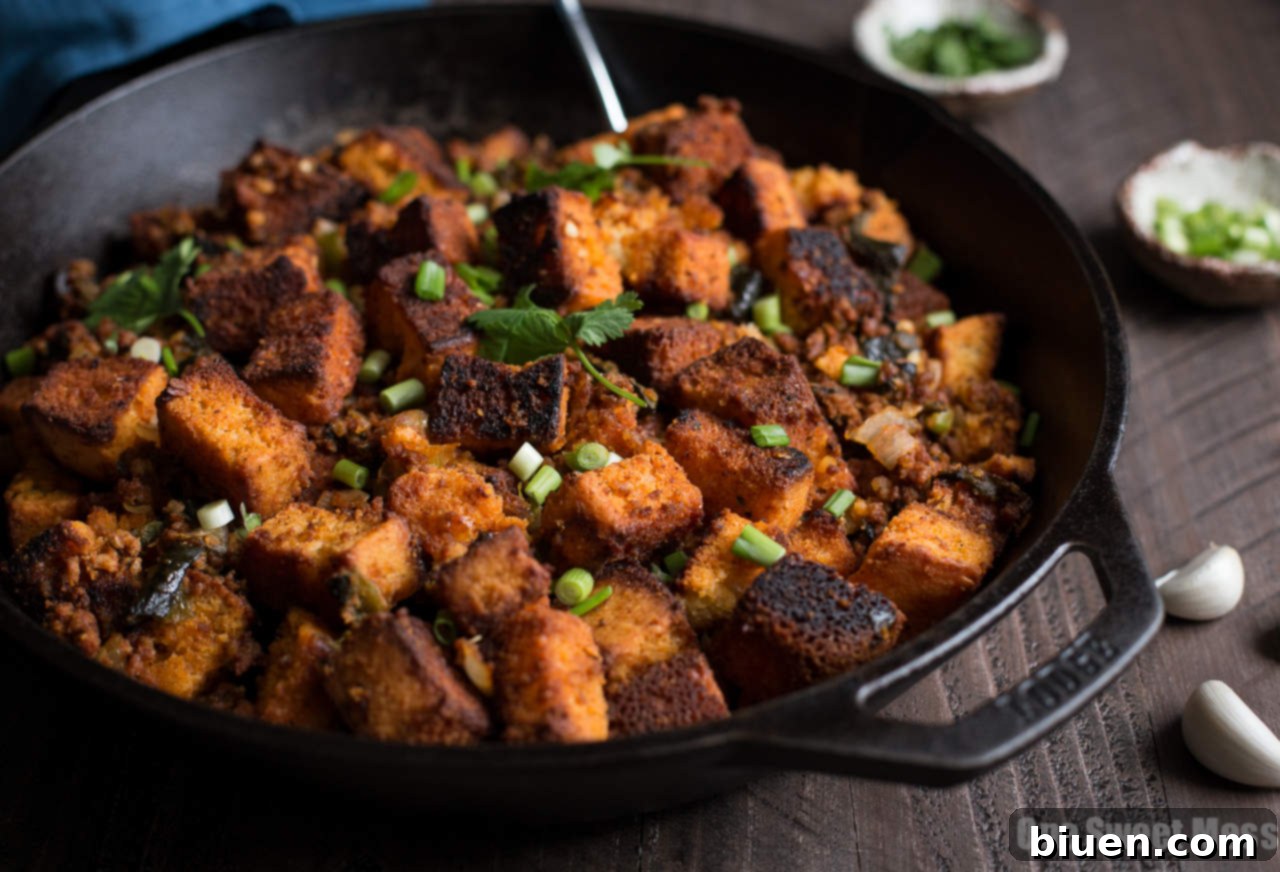 Roasted Poblano Chorizo Cornbread Stuffing