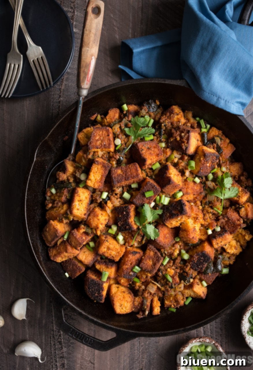 Roasted Poblano Chorizo Cornbread Stuffing