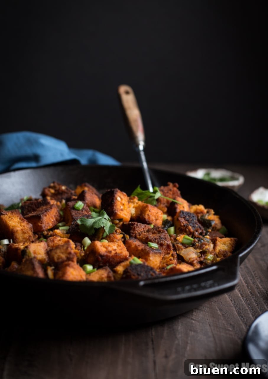 Roasted Poblano Chorizo Cornbread Stuffing