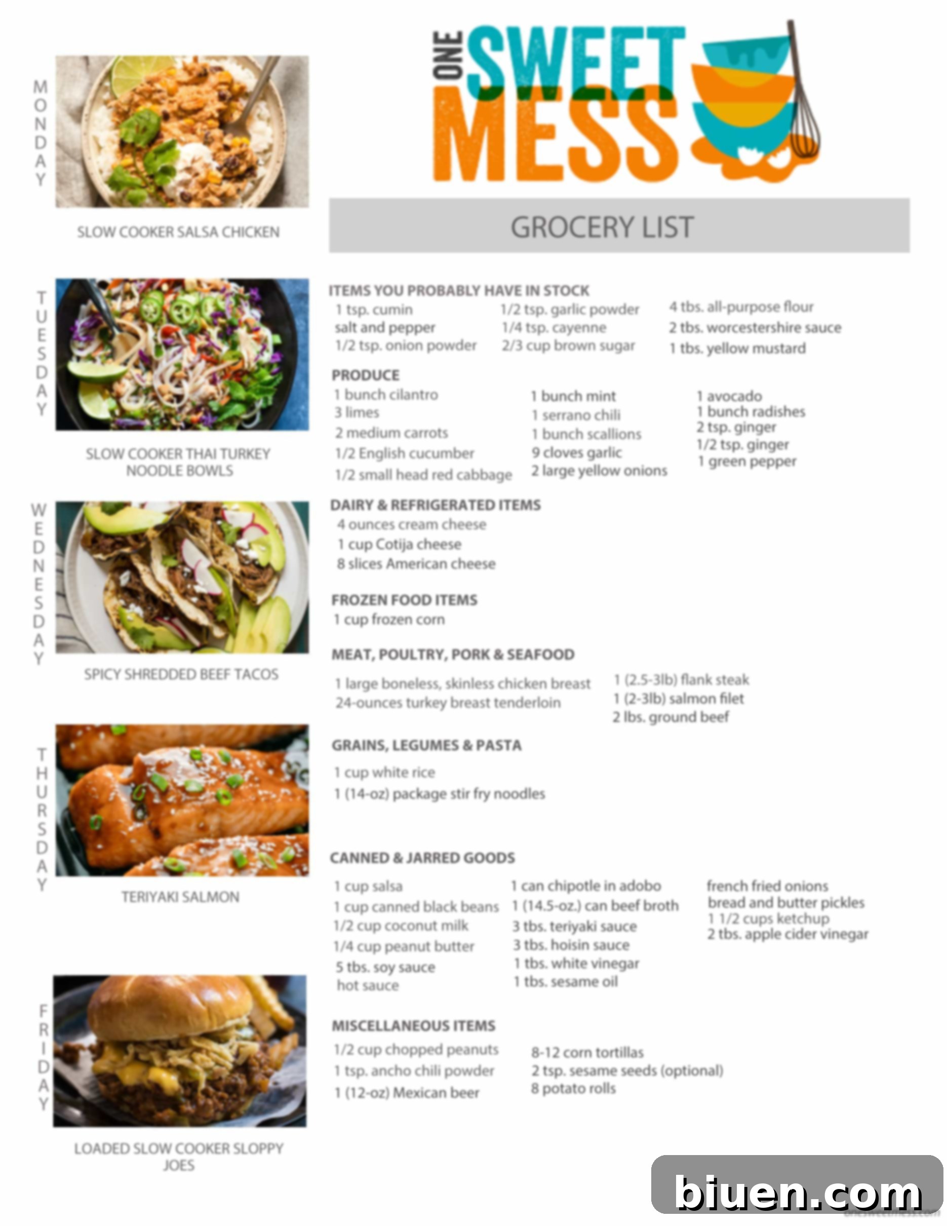 Week of January 9th, 2017 Weekly Meal Plan + Printable Grocery List