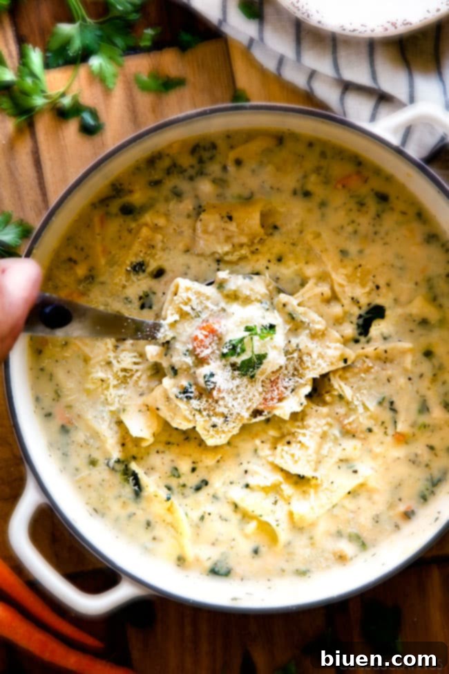 One Pot White Chicken Lasagna Soup