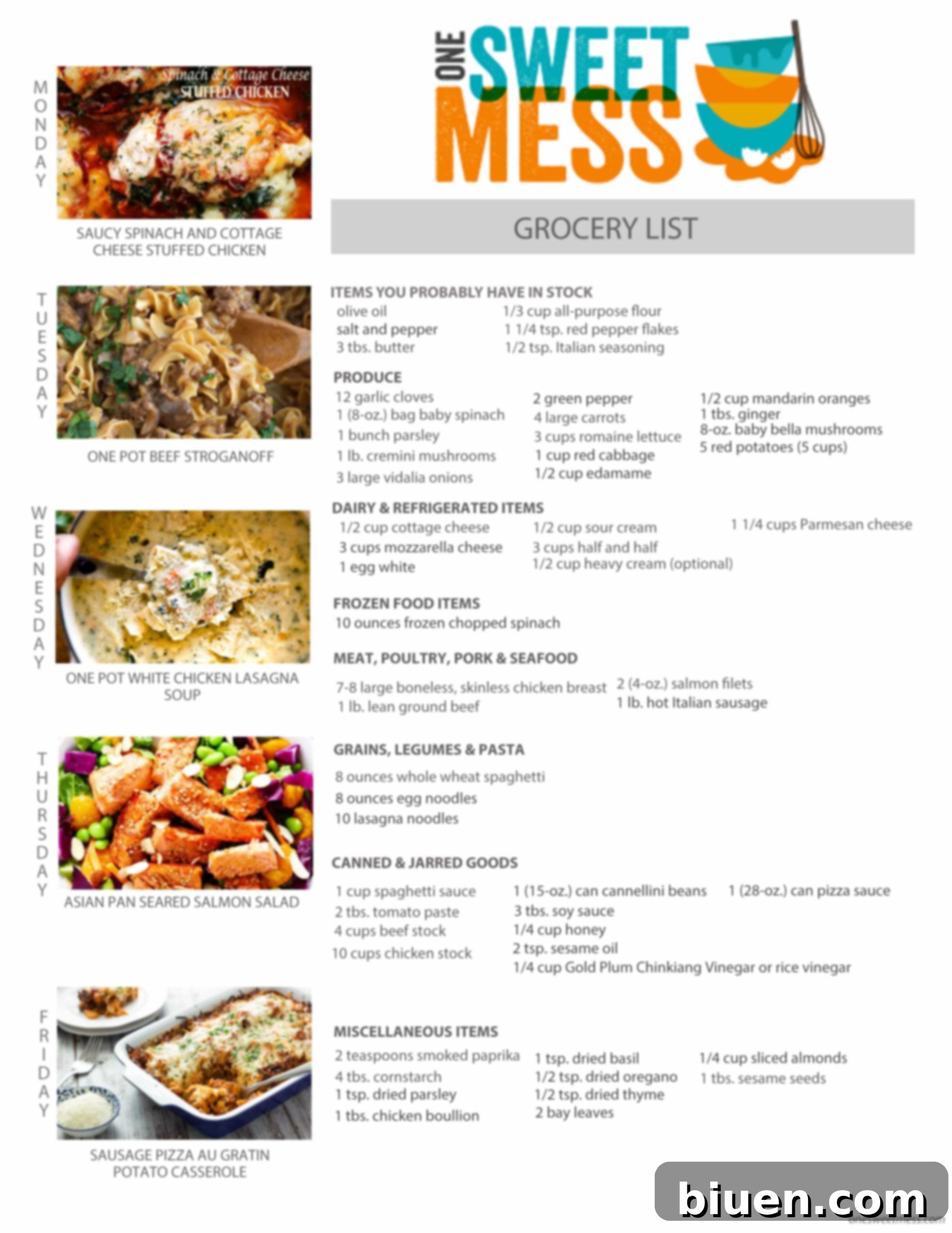 Week of January 16th, 2017 Weekly Meal Plan + Printable Grocery List