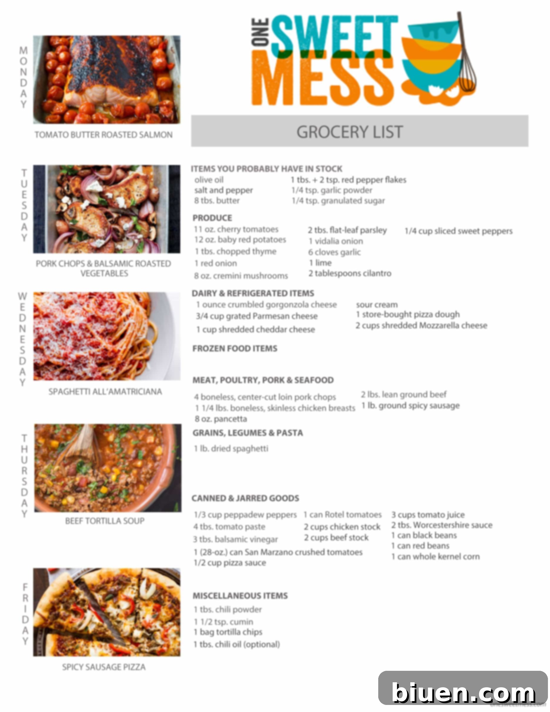 Week of February 13th, 2017 Weekly Meal Plan + Printable Grocery List