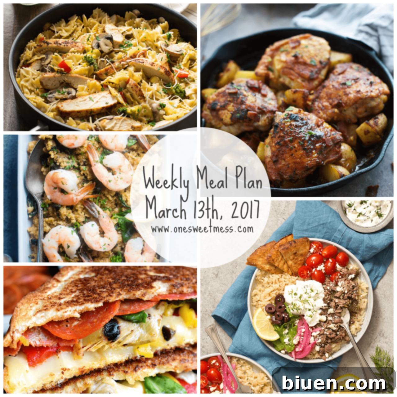 Weekly Meal Plan with a variety of healthy and easy recipes, featuring a printable grocery list for smart shopping.