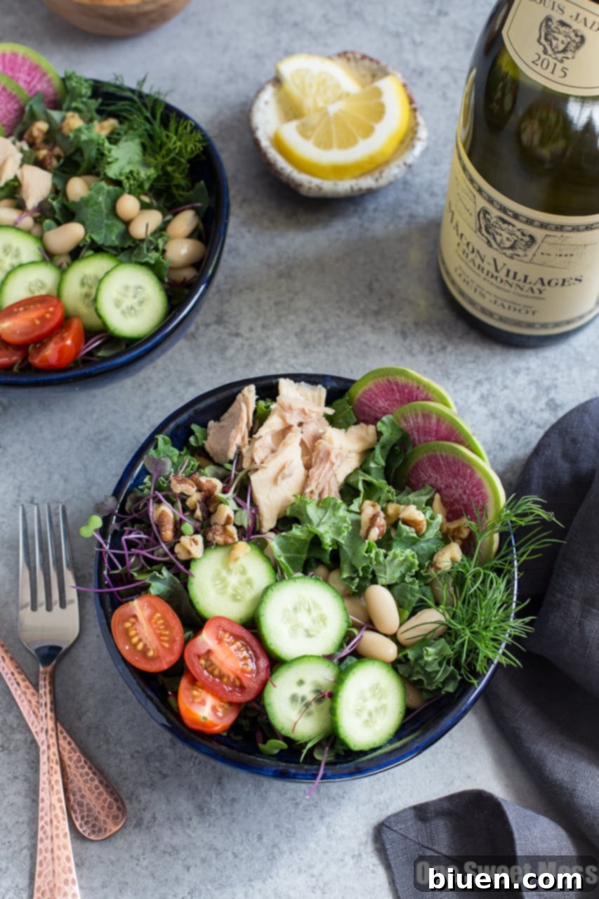 Vibrant Kale, White Bean, and Tuna Salad with radishes and fresh dill
