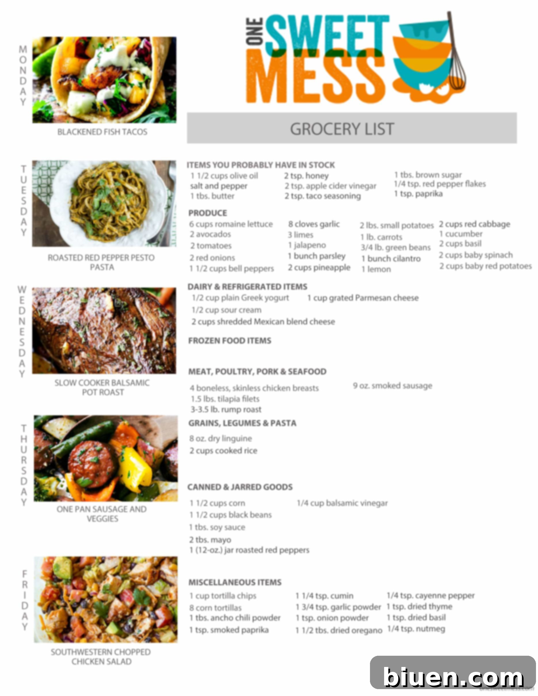 Week of March 20th, 2017 Weekly Meal Plan + Printable Grocery List