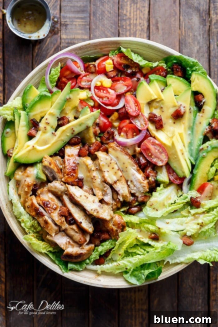 Refreshing Honey Mustard Chicken Bacon Avocado Salad