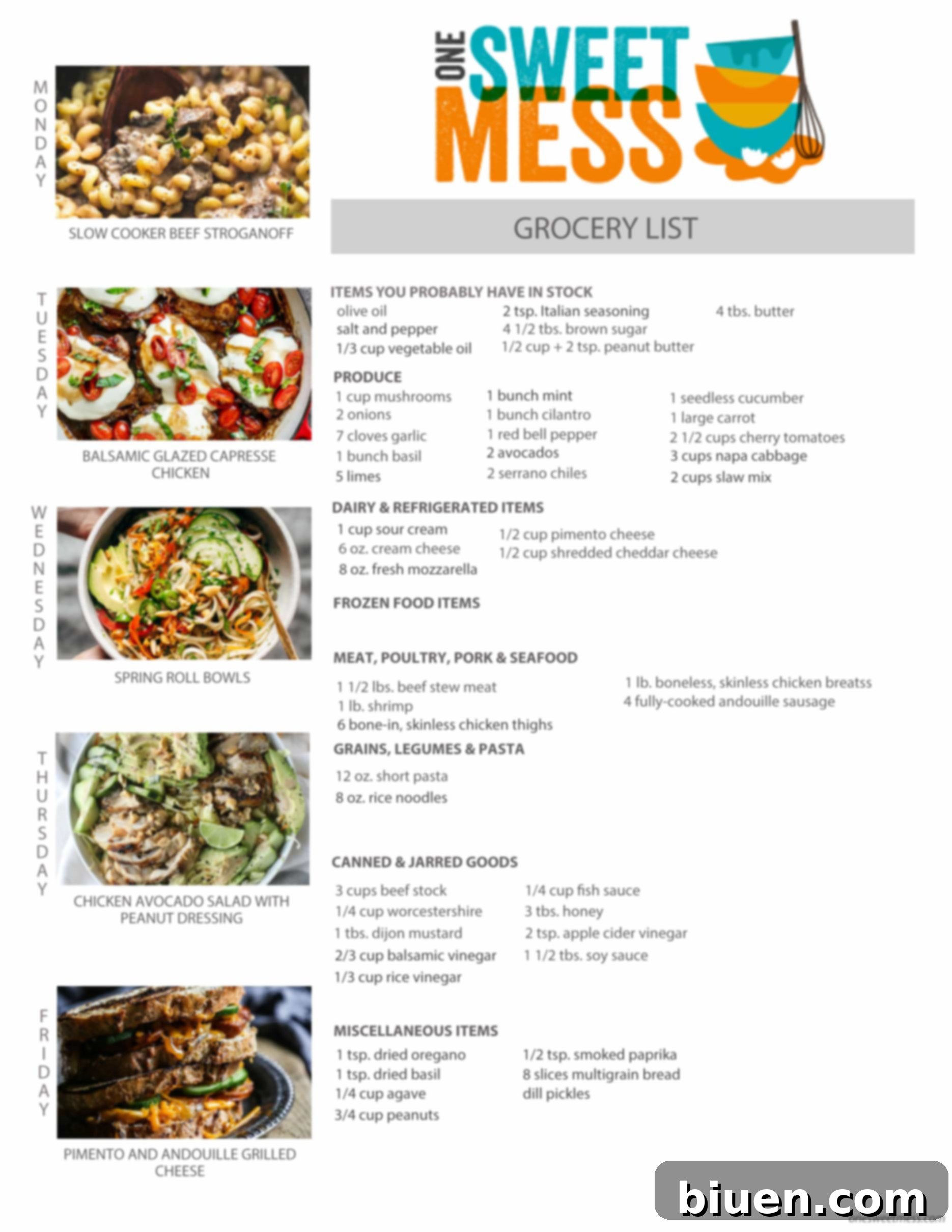 Week of April 10th, 2017 Weekly Meal Plan + Printable Grocery List