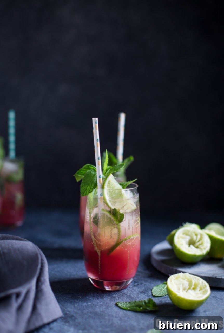 Another view of the Pineapple Cranberry Mojito, showcasing its enticing layered appearance