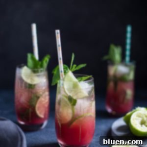 Tropical Pineapple Cranberry Mojito 8 A beautifully presented Pineapple Cranberry Mojito cocktail in a glass