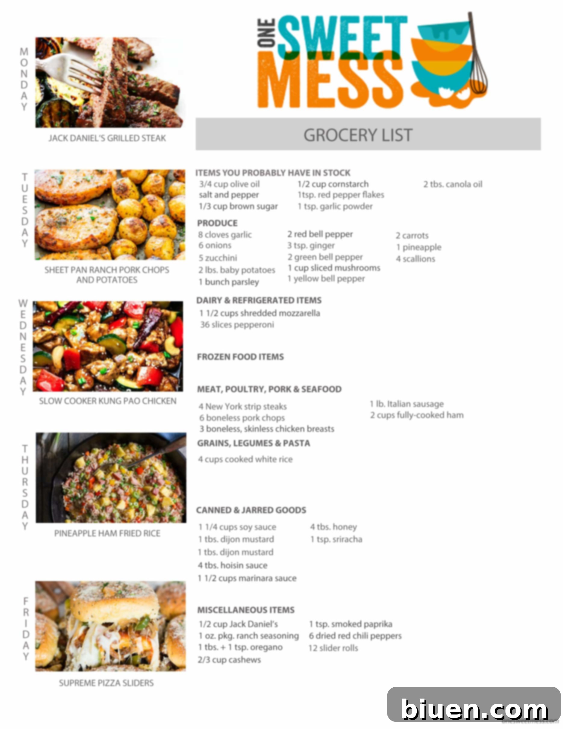 Printable Weekly Meal Plan and Grocery List for April 24th, 2017