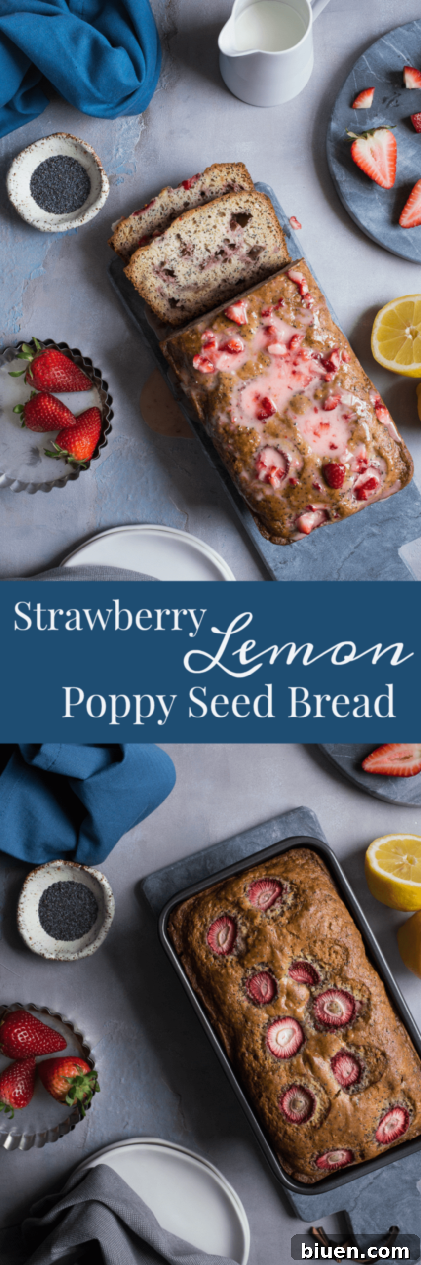Strawberry Lemon Poppy Seed Bread with Strawberry Glaze