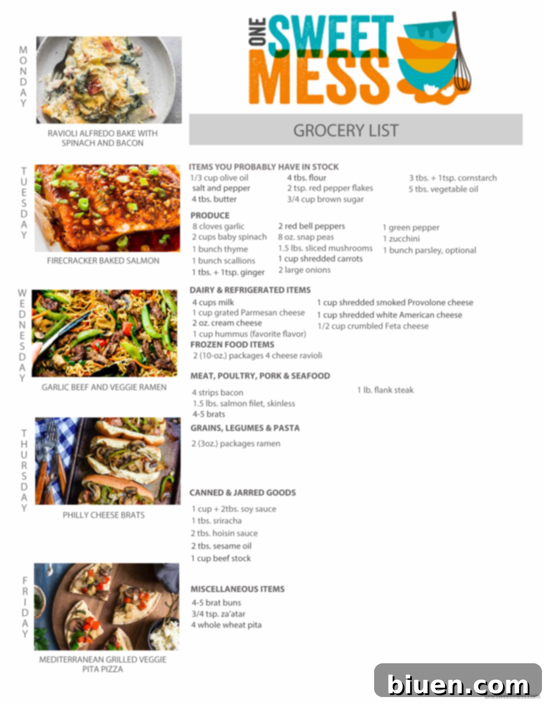 Weekly Meal Plan and Printable Grocery List for Easy Shopping