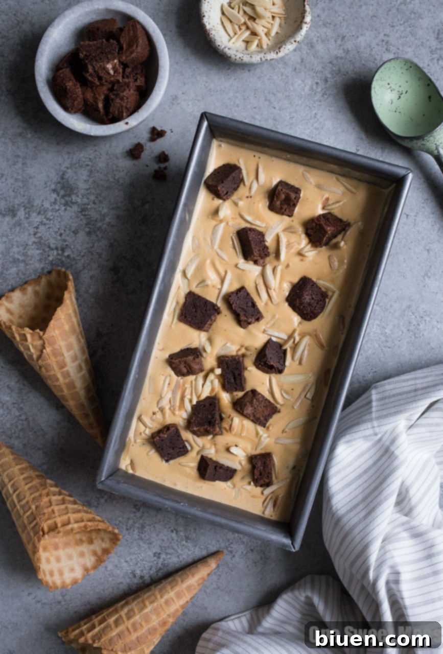 Decadent Salted Caramel Bourbon Fudge Brownie Ice Cream 4 Homemade Salted Caramel Bourbon Fudge Brownie Ice Cream in a bowl, ready to serve