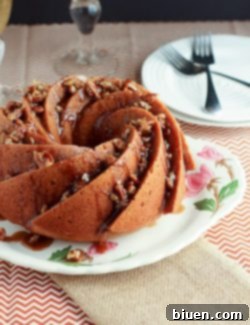 Sweet Potato Bourbon Bundt Cake with Glaze and Pecans