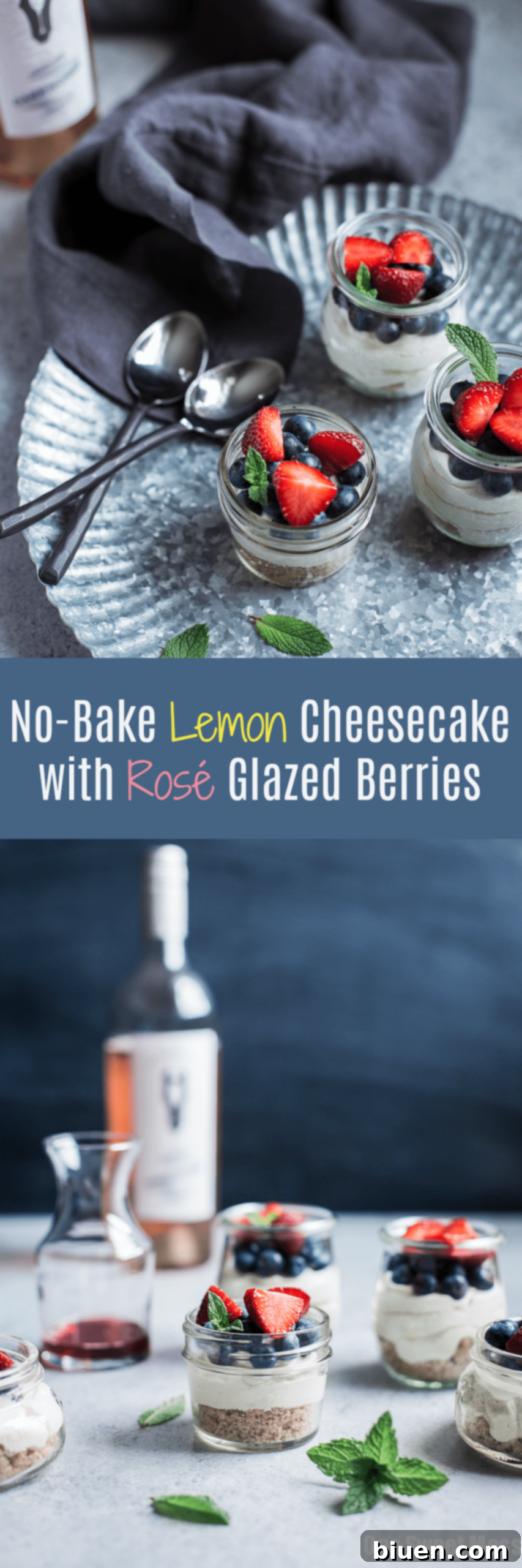 No-Bake Lemon Cheesecake with Rosé Glazed Berries