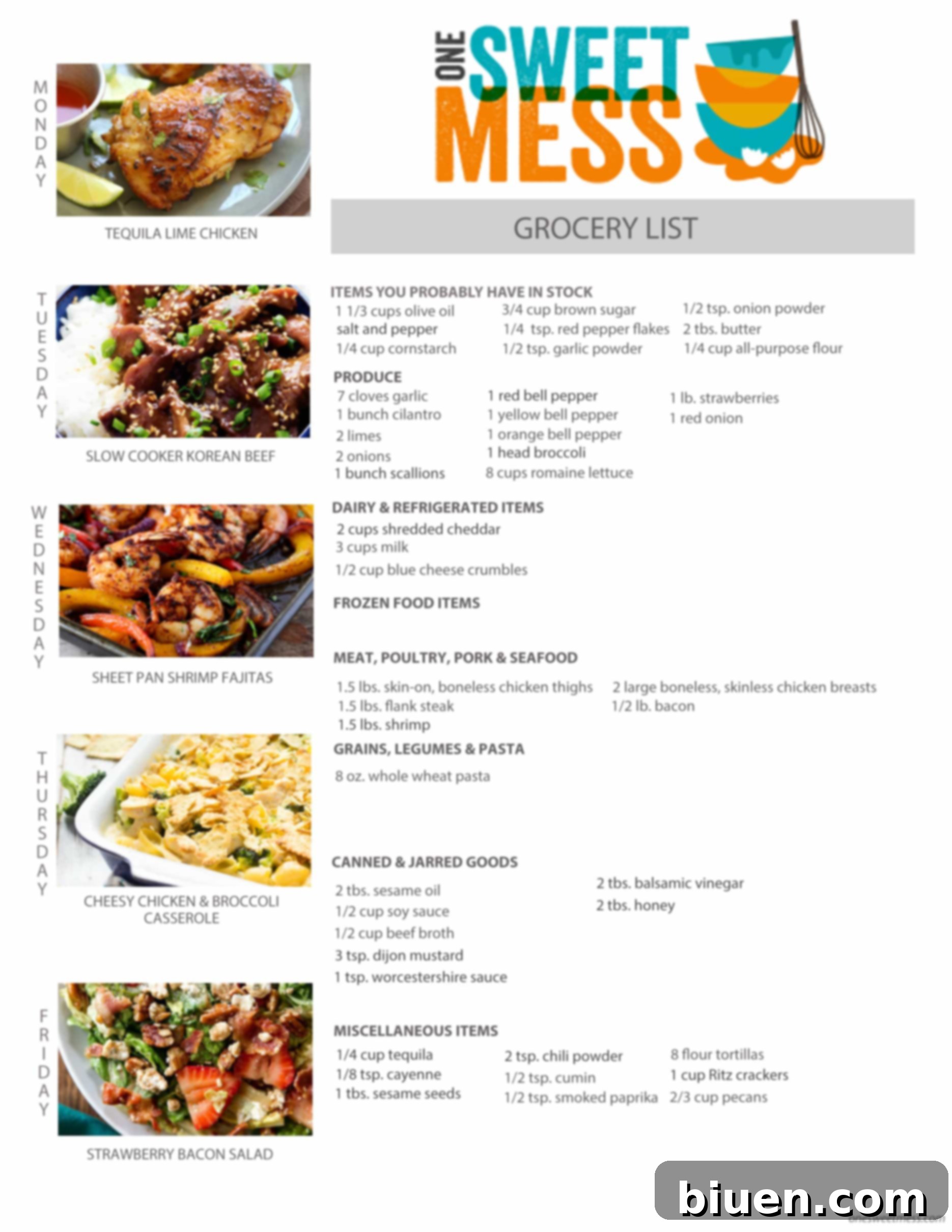 Meals for the Week of June 5 2017 8 Week of June 5th, 2017 Weekly Meal Plan + Printable Grocery List