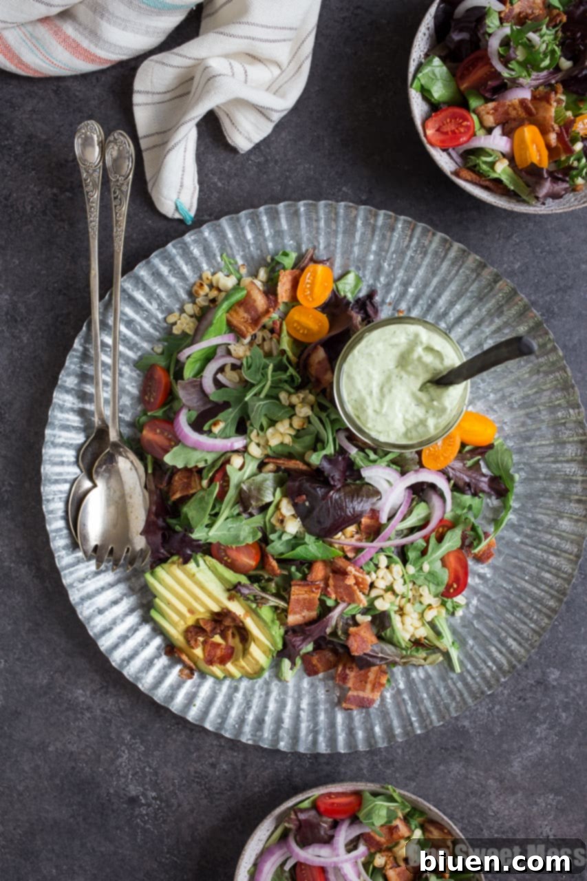 BLT Salad with Grilled Corn and Avocado Ranch Dressing