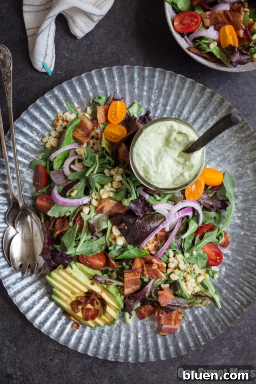 BLT Salad with Grilled Corn and Avocado Ranch Dressing