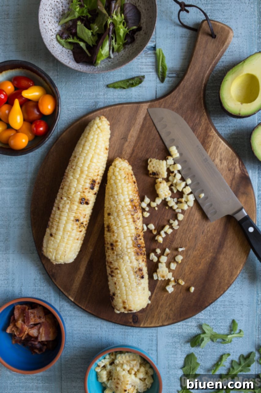 BLT Salad with Grilled Corn and Avocado Ranch Dressing