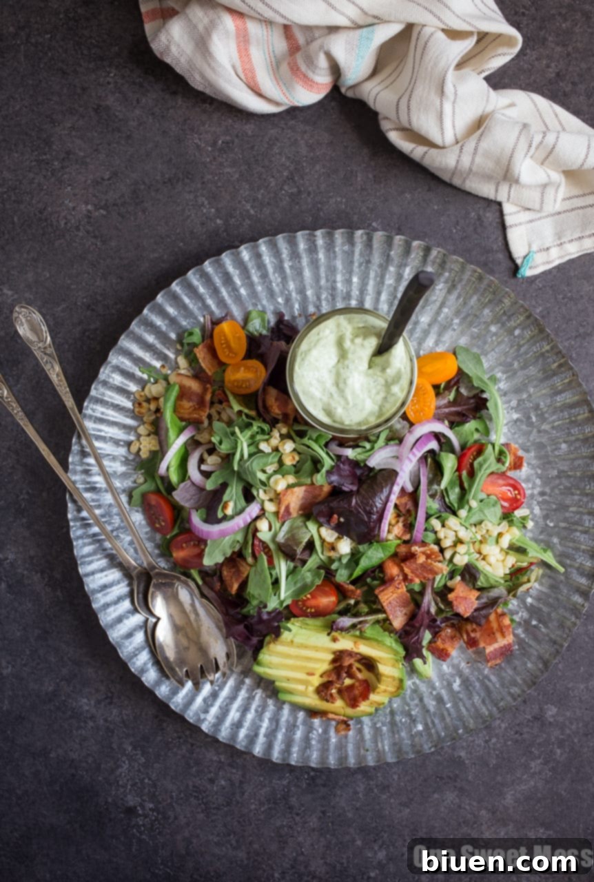 BLT Salad with Grilled Corn and Avocado Ranch Dressing